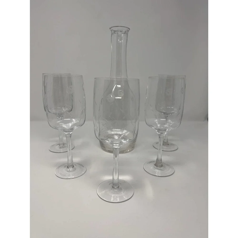 Carafe 5 Glasses with Petite Roses 11 1/2